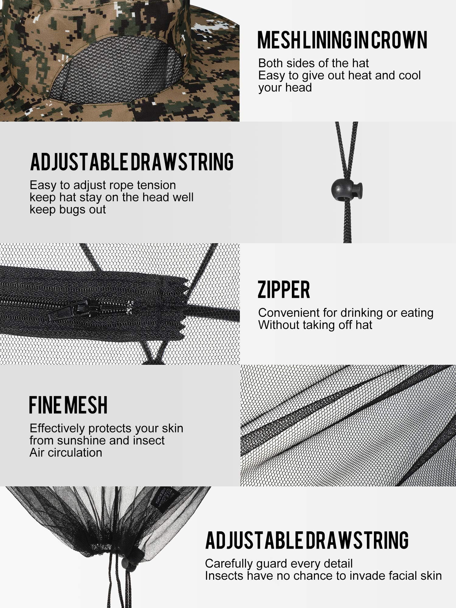 4 Pieces Mosquito Net Hat Mesh Sun Bug Face Hat Cover with Zipper Foldable Fly Protection Net Mesh for Fishing Hiking Gardening,