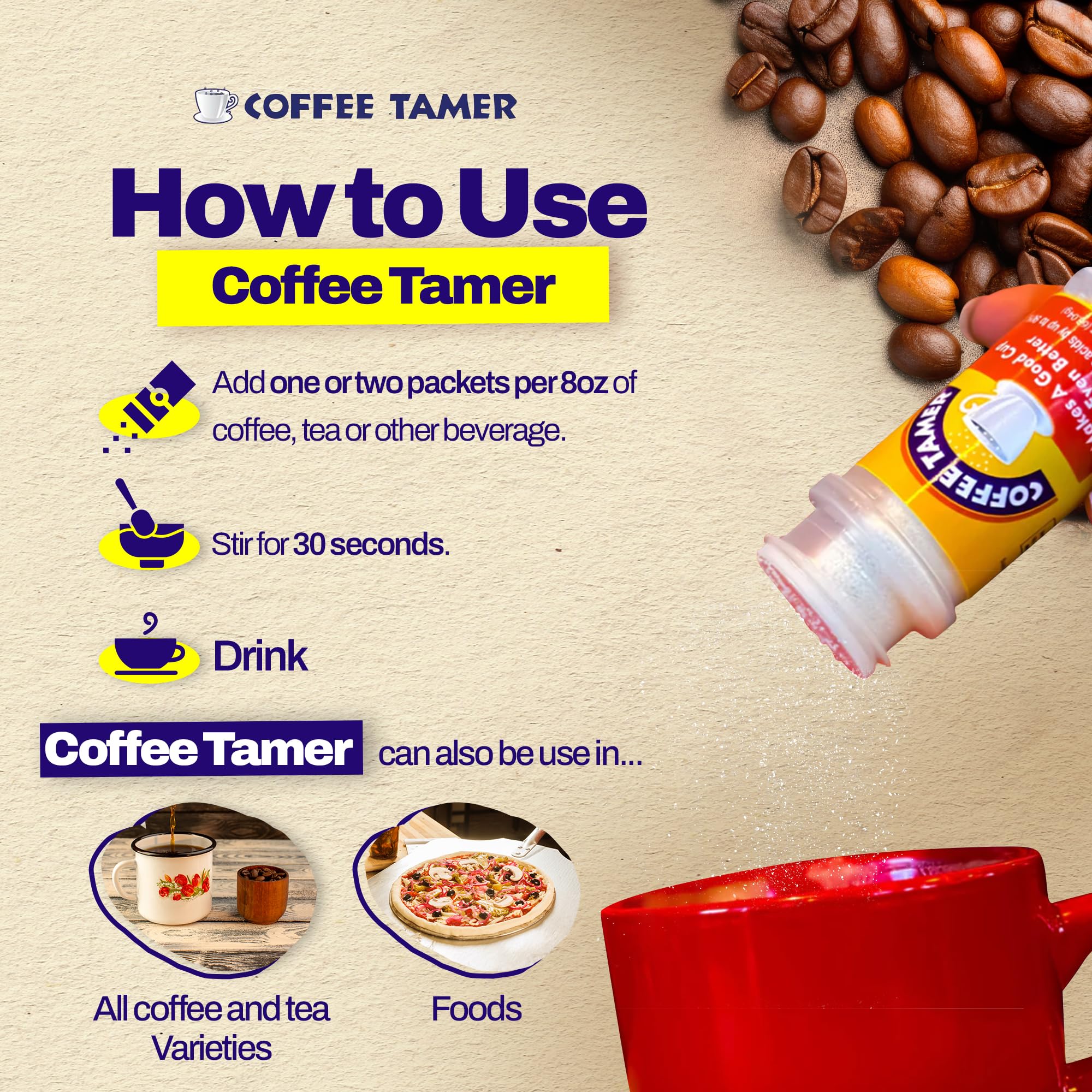 Coffee Tamer Coffee Acid Reducing Granules - Reduces Coffee Acids by up to 90% - All-Natural Minerals - Keto Friendy - Sugar Fre