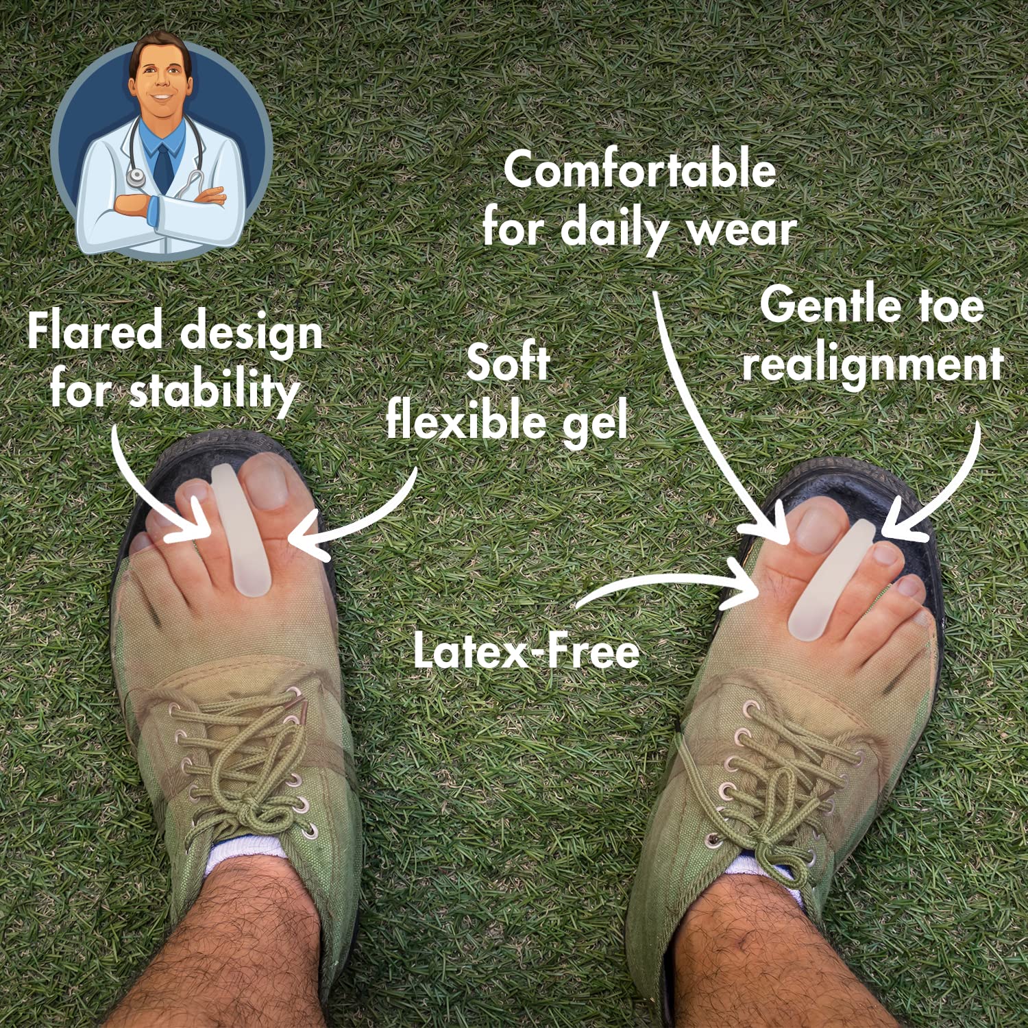 Dr. Frederick's Original Flared Gel Toe Separators - 6 Pcs - Gel Toe Spacers - Bunion Toe Separators - Temporary Bunion Correcto