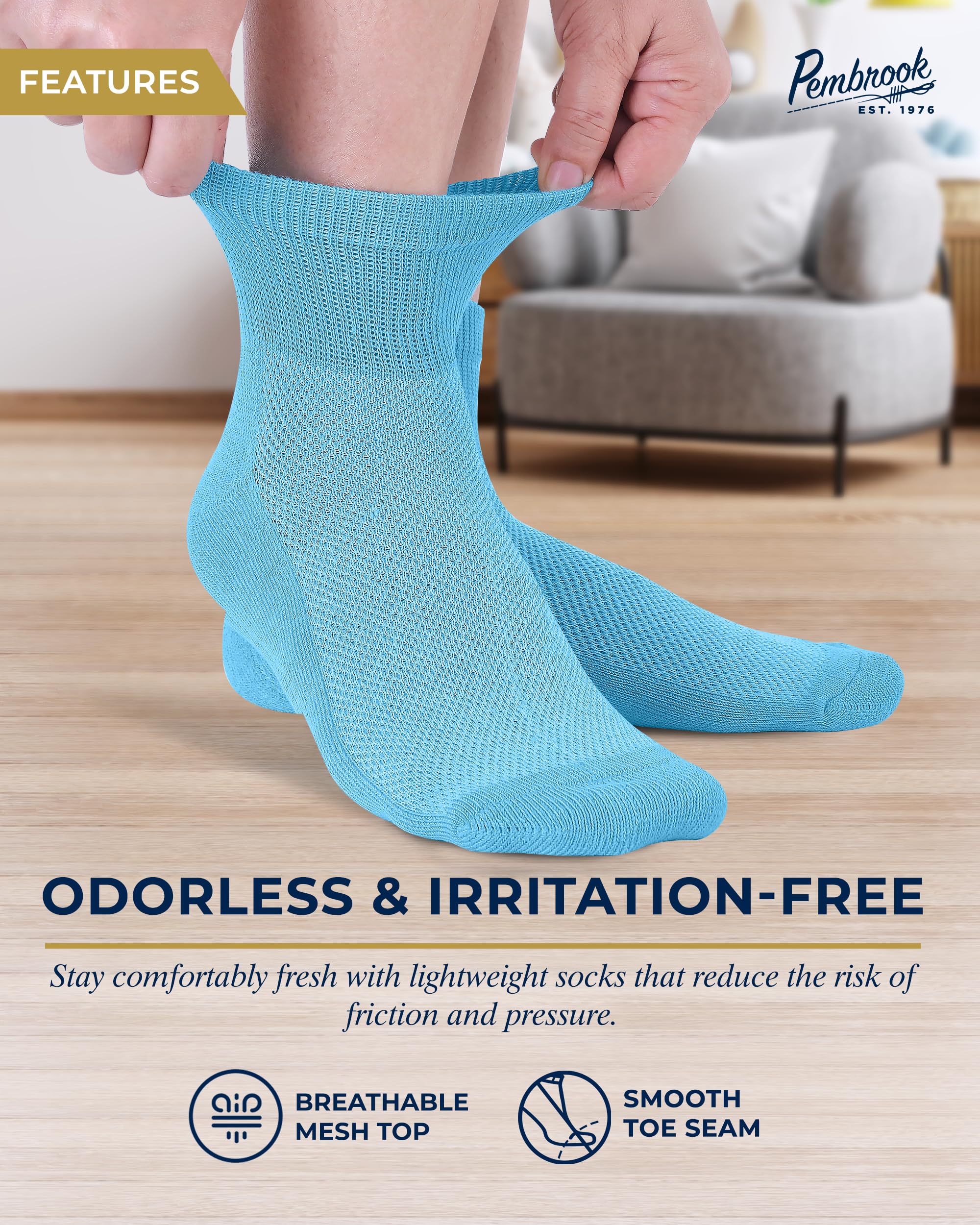 Pembrook Ankle Diabetic Socks for Women and Men | 6 Pairs | Wide Calf and Ankle Neuropathy Socks for Women | Moisture Wicking Wo