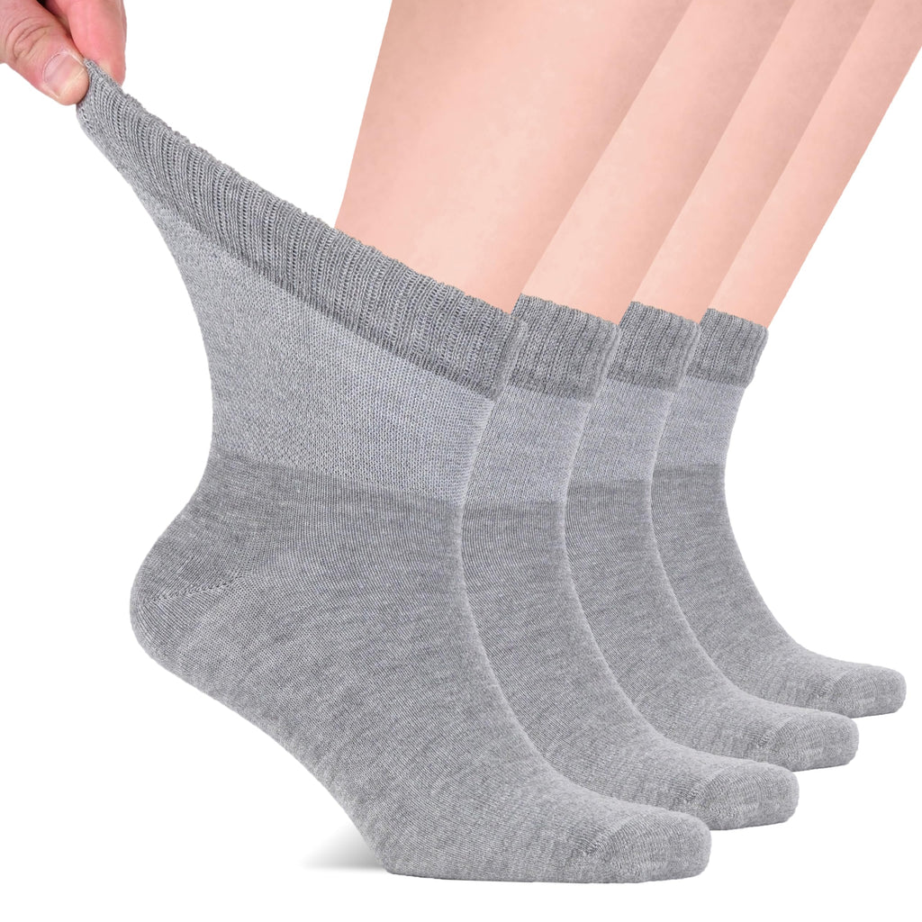 Hugh Ugoli Men's Loose Diabetic Ankle Socks Bamboo, Wide, Thin, Seamless Toe and Non-Binding Top, 4 Pairs, Light Gray, Shoe Size