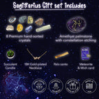 DANCING BEAR Sagittarius Zodiac Healing Crystals Gift Set (14 Pc): 9 Stones, 18K Gold-Plated Constellation Necklace, Meteorite,