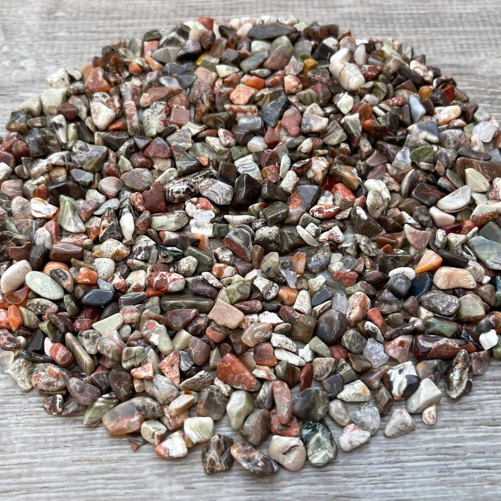 2 oz Lot Natural Semi Tumbled Gemstone Chips, Crushed Mini Crystals, Undrilled Crystal Chips (Ocean Jasper)