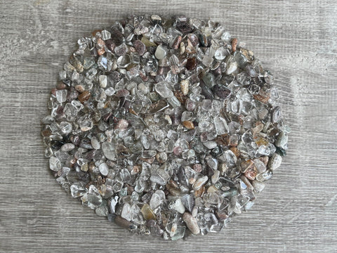 GAF TREASURES 2 oz Lot Natural Semi Tumbled Gemstone Chips, Crushed Mini Crystals, Undrilled Crystal Chips (Rutilated Quartz Mix
