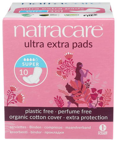 Natracare Ultra Extra Pads with Wings, Super, Individually Wrapped, Made with Certified Organic Cotton, Ecologically Certified C