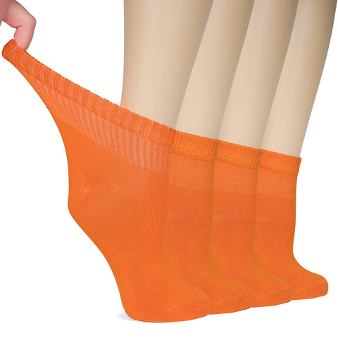 Hugh Ugoli Women Diabetic Ankle Socks, Super Soft & Thin Bamboo Socks, Wide & Loose, Non-Binding Top & Seamless Toe, 4 Pairs, Pu