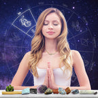 DANCING BEAR Leo Zodiac Healing Crystals Gift Set (14 Pc): 9 Stones, 18K Gold-Plated Constellation Necklace, Meteorite, Succulen