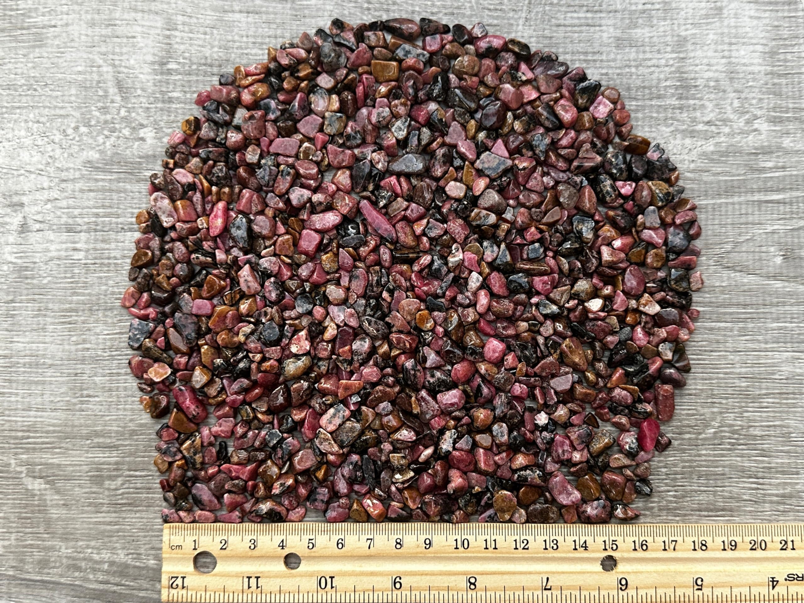 0.5 Pound Natural Semi Tumbled Rhodonite Gemstone Chips, Crushed Mini Rhodonite Crystals, Undrilled Crystal Chips (Rhodonite)