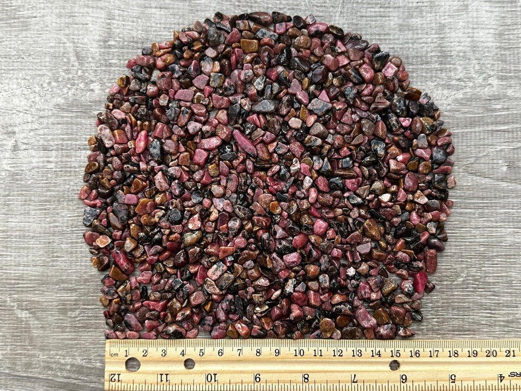 0.5 Pound Natural Semi Tumbled Rhodonite Gemstone Chips, Crushed Mini Rhodonite Crystals, Undrilled Crystal Chips (Rhodonite)