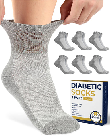 Pembrook Gray Ankle Diabetic Socks for Men & Women | 6 Pairs | Wide Stretch Top Mens Diabetic Socks | Diabetic Socks for Men 9-1