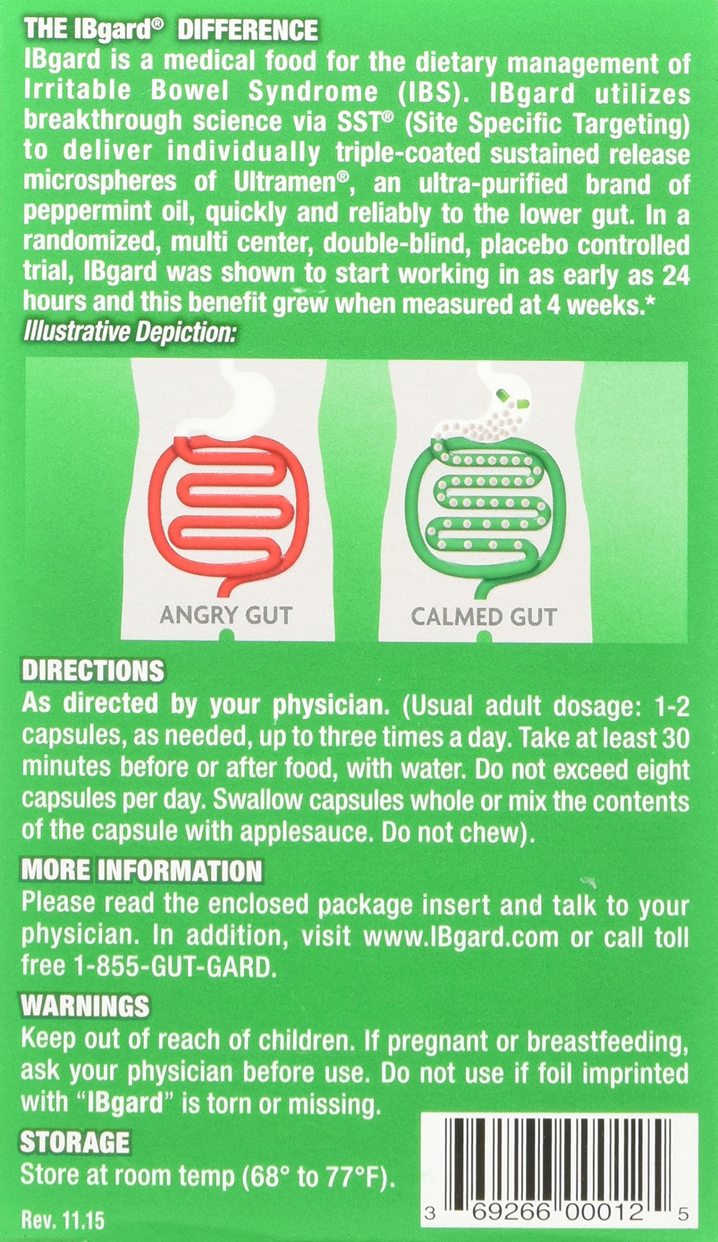 IBgard for Irritable Bowel Syndrome (IBS) Relief Bloating Gas 12 Capsules Small Box 90mg Ultra Purified Peppermint Oil Good for