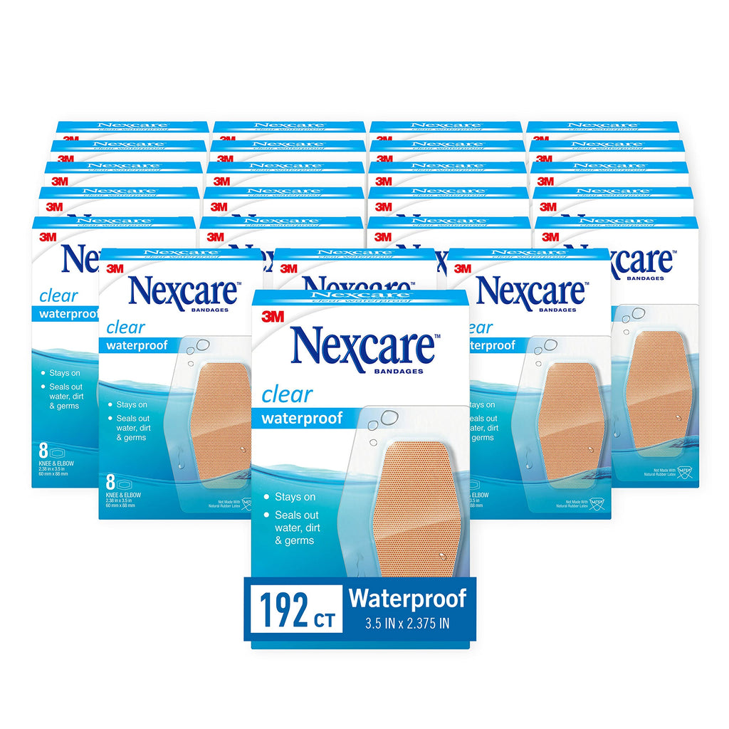 Nexcare Waterproof Bandages, Stays on in the Pool, Holds for 12 Hours, Clear Bandages for Knees and Elbows - 8 Pack Waterproof B
