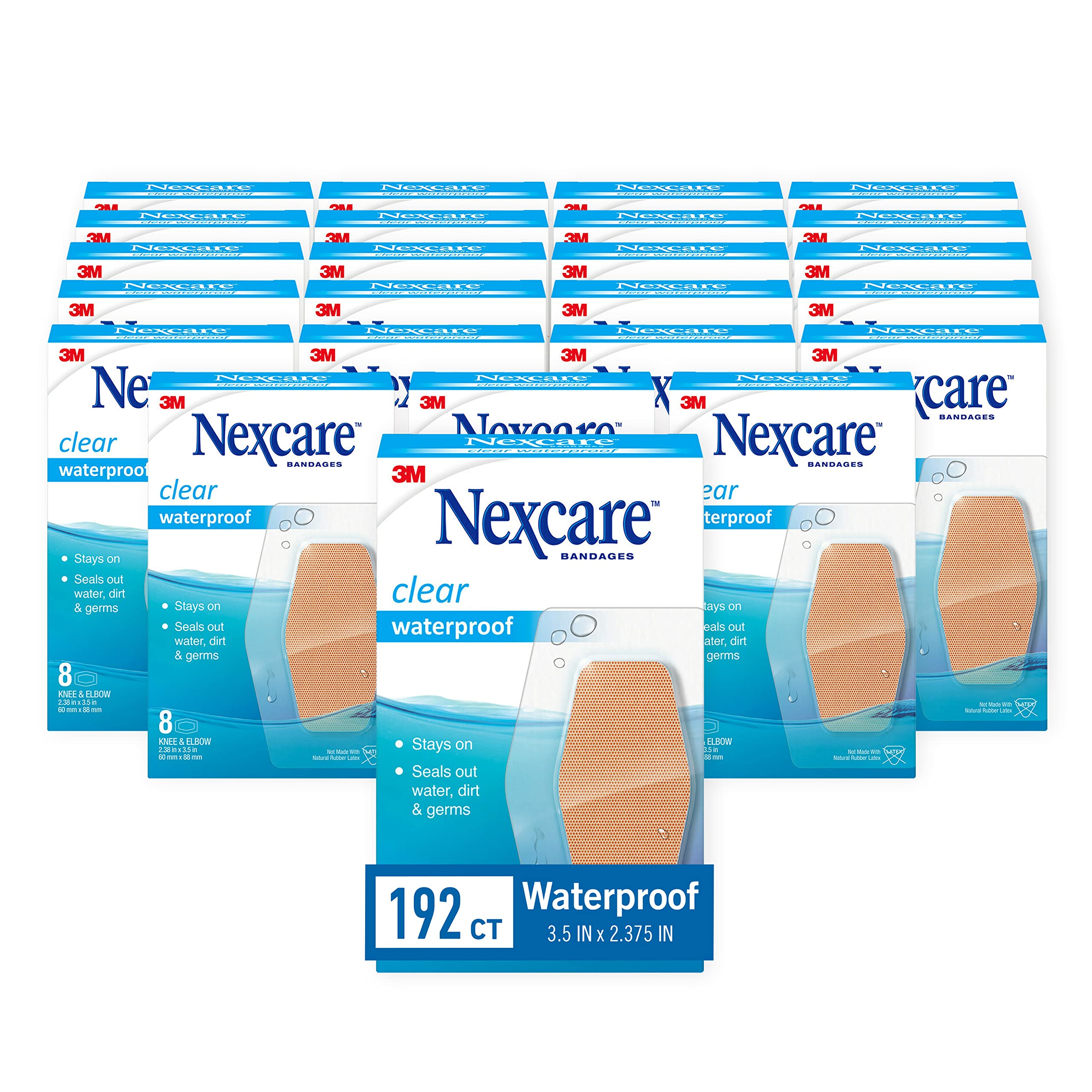 Nexcare Waterproof Bandages, Stays on in the Pool, Holds for 12 Hours, Clear Bandages for Knees and Elbows - 8 Pack Waterproof B