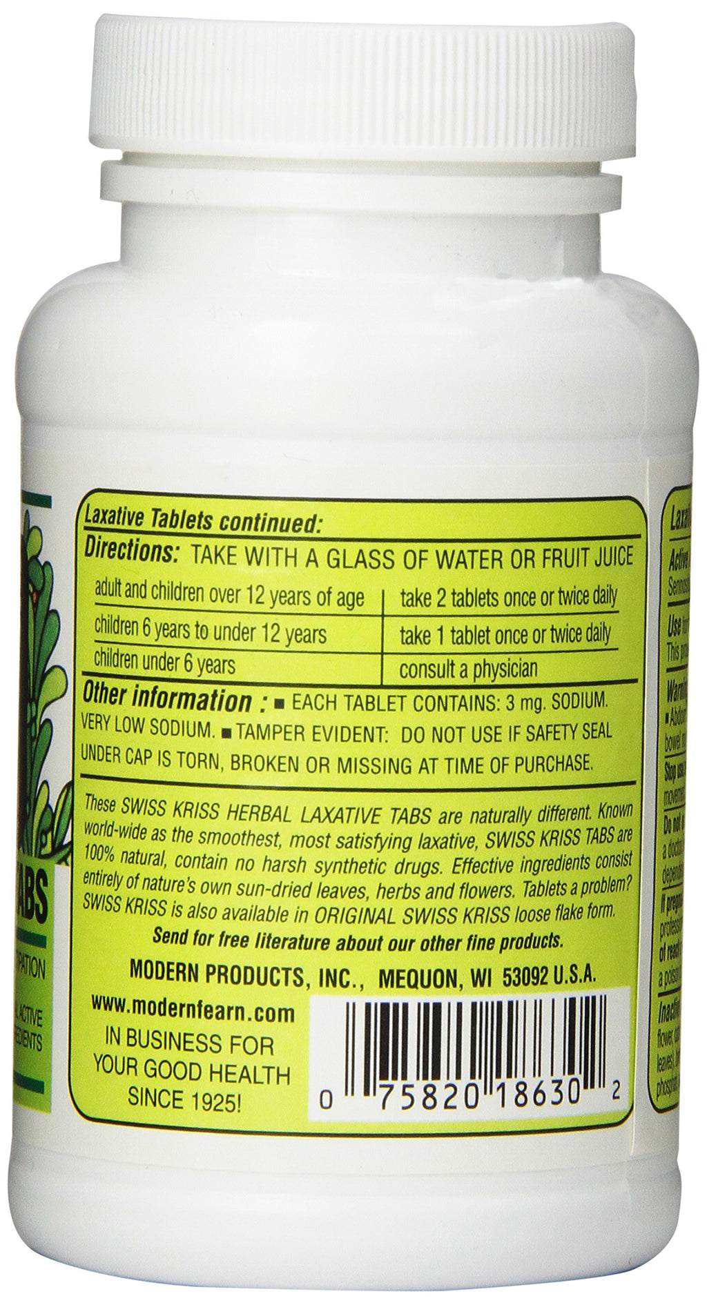 Swiss Kriss Herbal Laxative Tablets, 250 Count (Pack of 12)