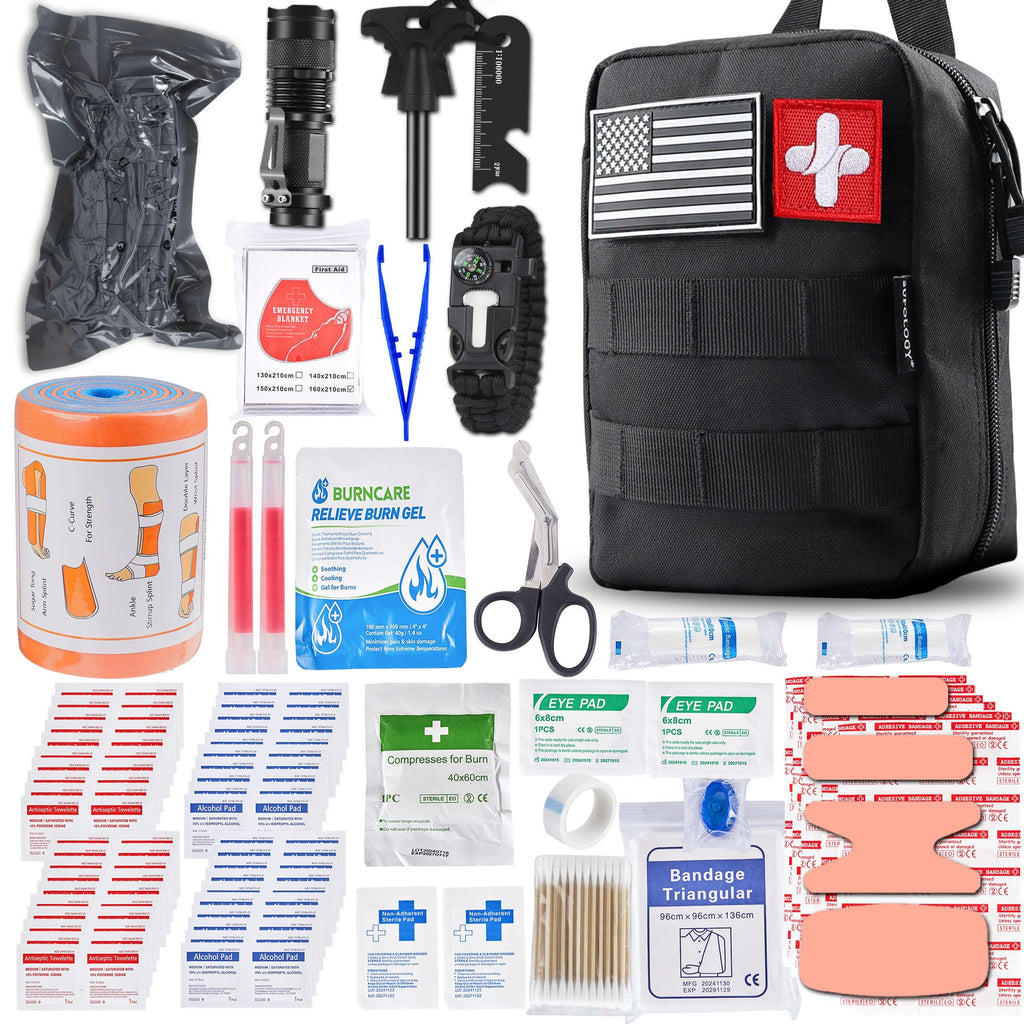 IFAK Trauma Kits, 115 PCS First Aid Kits with 36 Splint Israeli Style Compression Bandage, Survival Emergency Prepare Bag Equipm