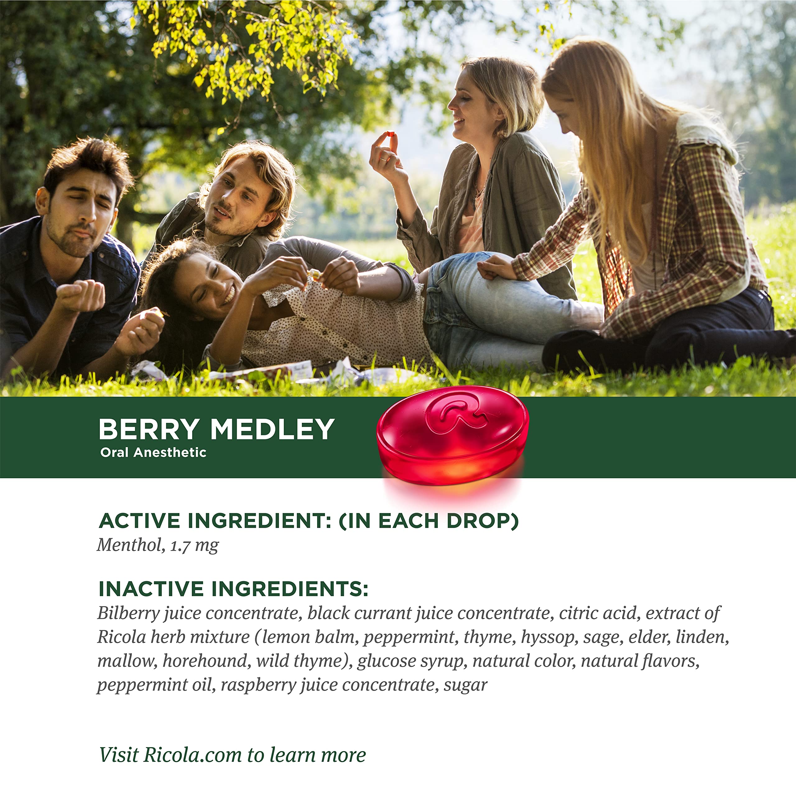 Ricola Berry Medley Oral Anesthetic, 19 Drops per Bag, 4-Pack Bundle