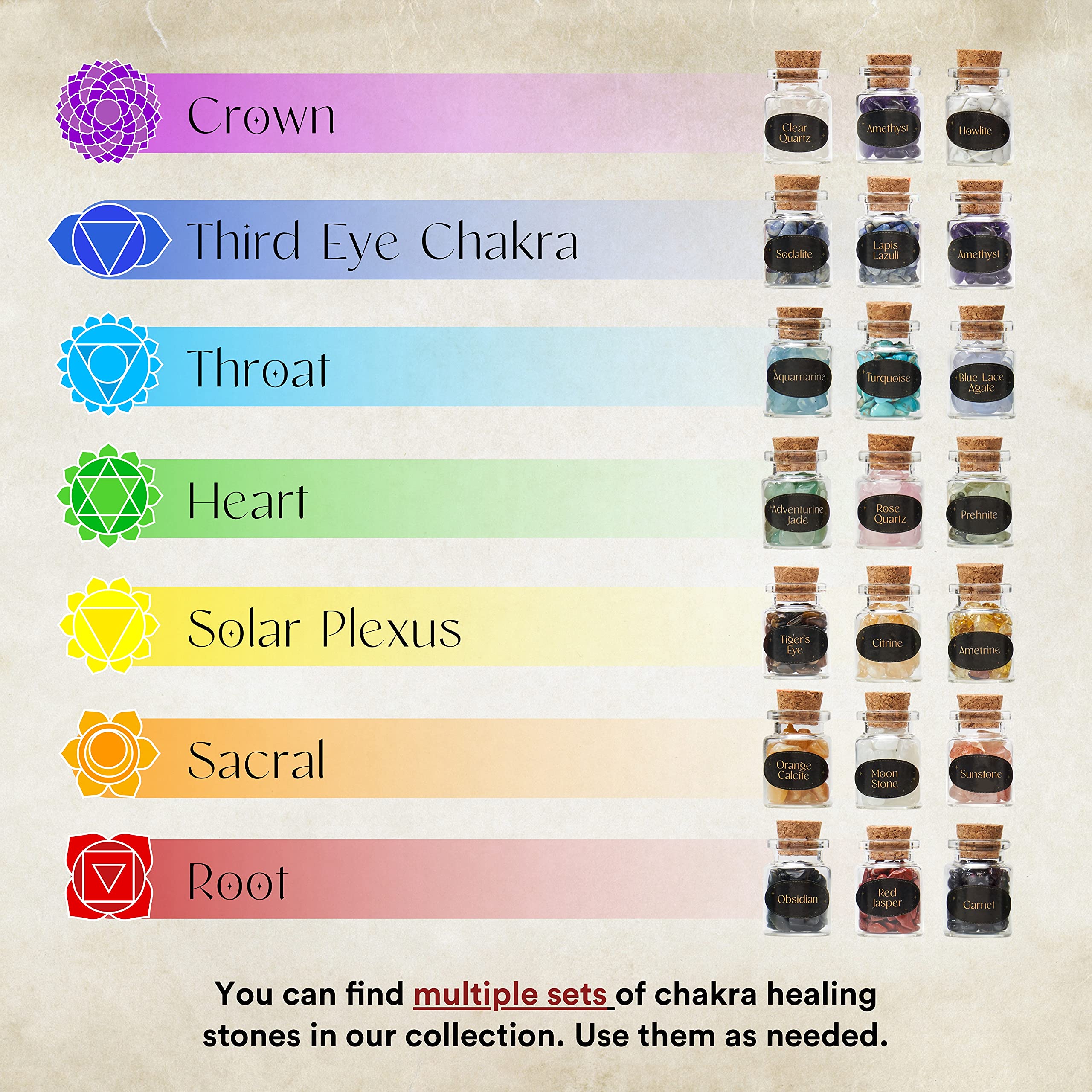 Set of 50 Crystals and Stones | Healing Crystals in Spell Jars with Cork | Witchcraft Supplies | Real Crystal Kit with Crystal G