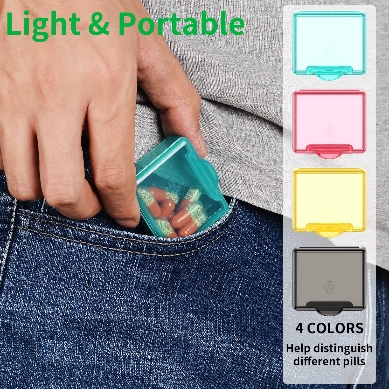 Small Pill Box 8 pcs,Cute Travel Pill Organizer Case Mini Tiny Clear Plastic Storage Containers Portable for Pocket Purse