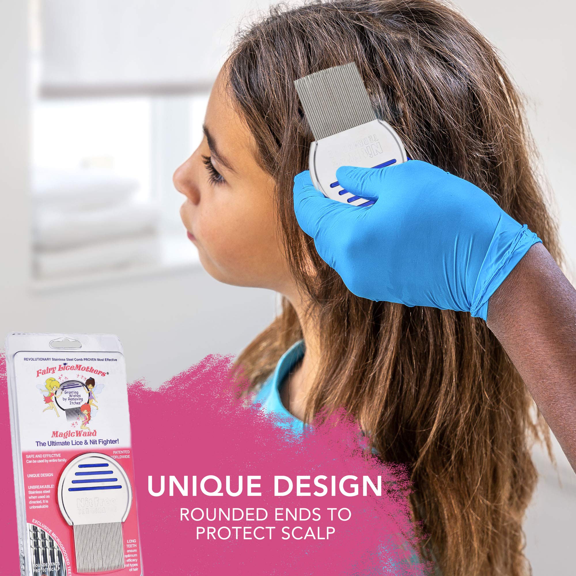 Fairy LiceMothers MagicWand Metal Lice Comb - Head Lice comb for Lice Eggs - Nit Free - Durable & Easy to Use - Gentle Lice Remo