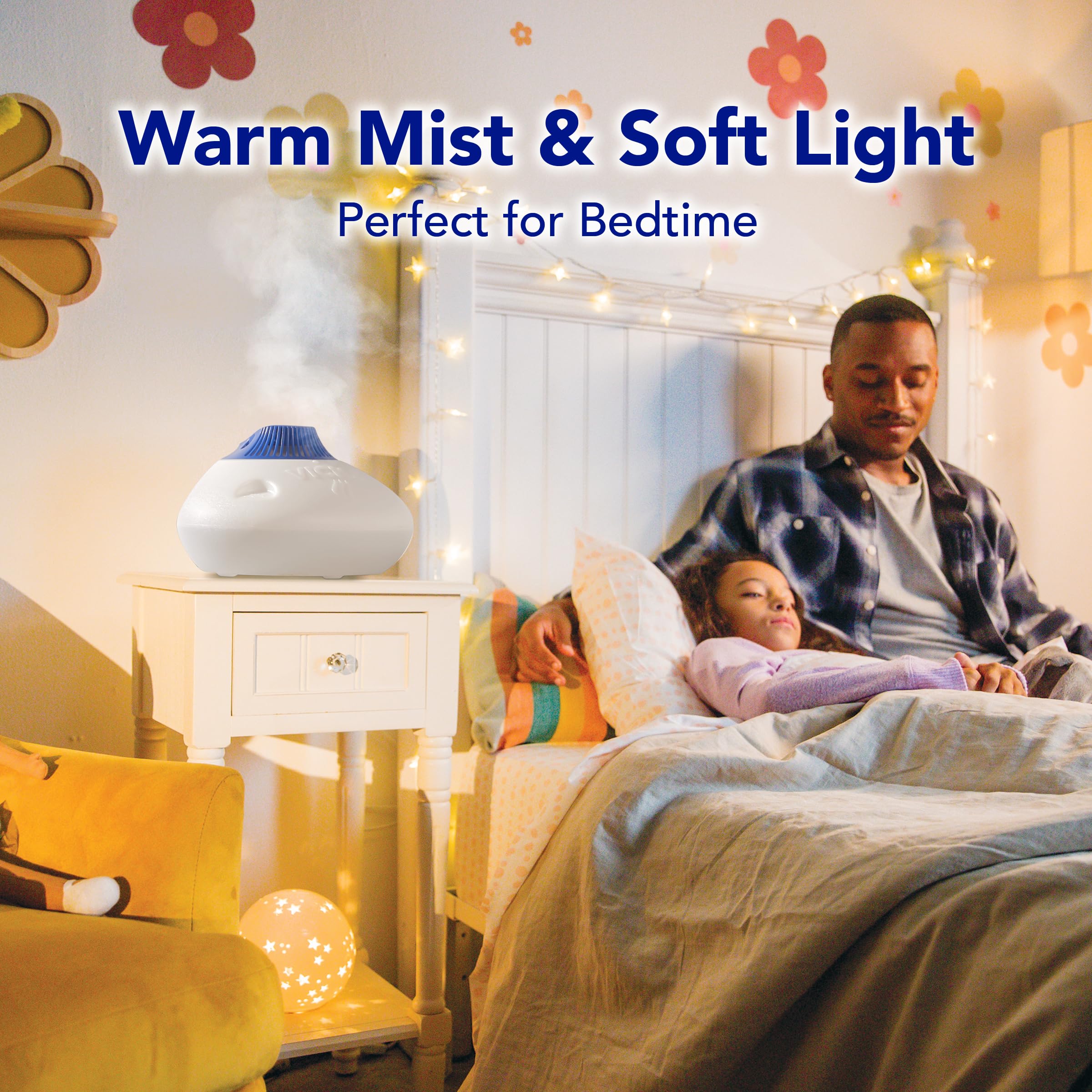 Vicks Warm Steam Vaporizer, Small to Medium Rooms, 1.5 Gallon Tank - Warm Mist Humidifier for Baby and Kids Rooms with Night Lig