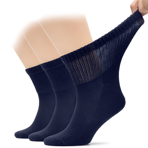 Hugh Ugoli Men's Cotton Diabetic Ankle Socks, Wide, Loose and Stretchy, Seamless Toe & Non Binding Top, Semi Cushion, 3 Pairs, N