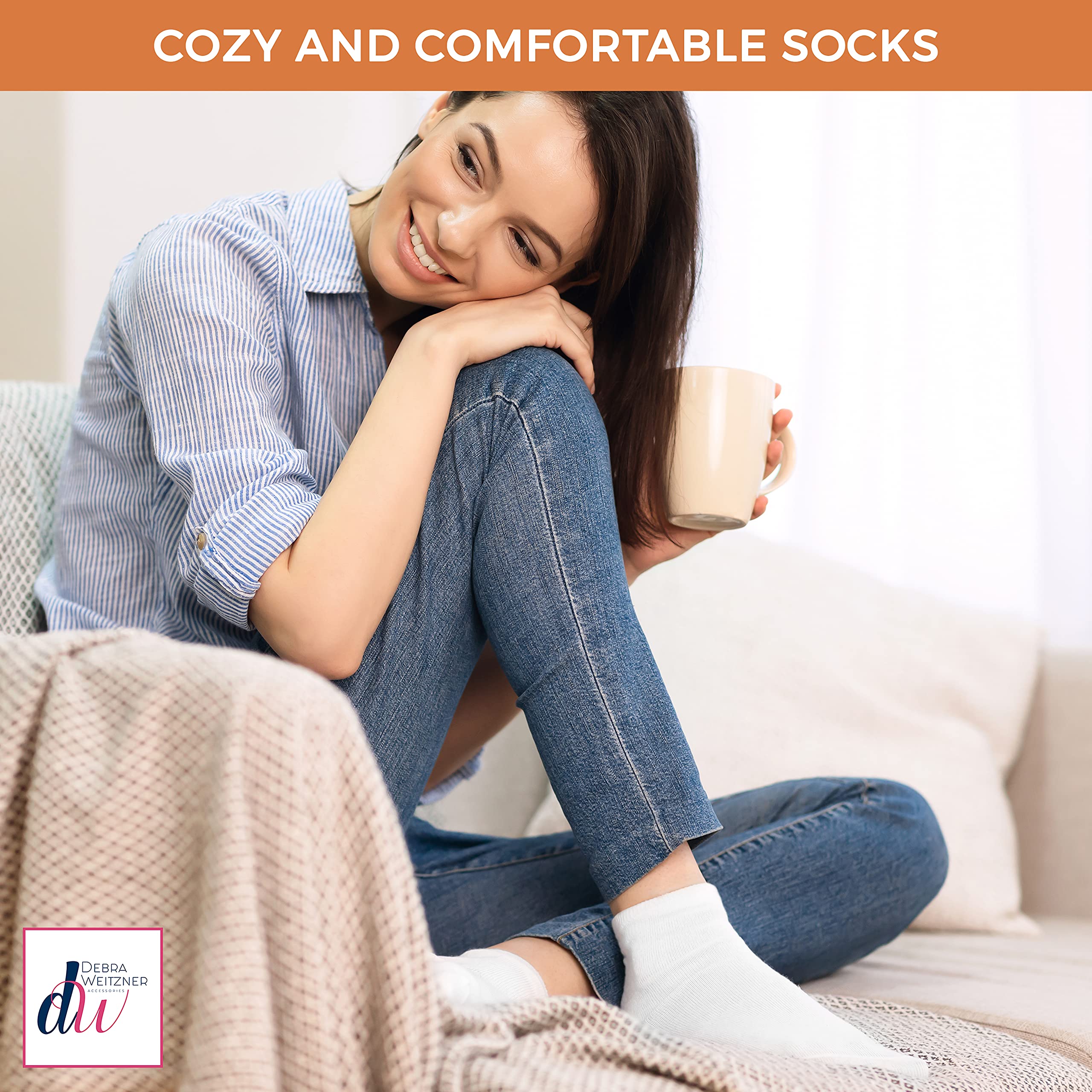 Diabetic Socks Womens Cotton 6-Pack Ankle White By DEBRA WEITZNER ankle/white womens 9-11