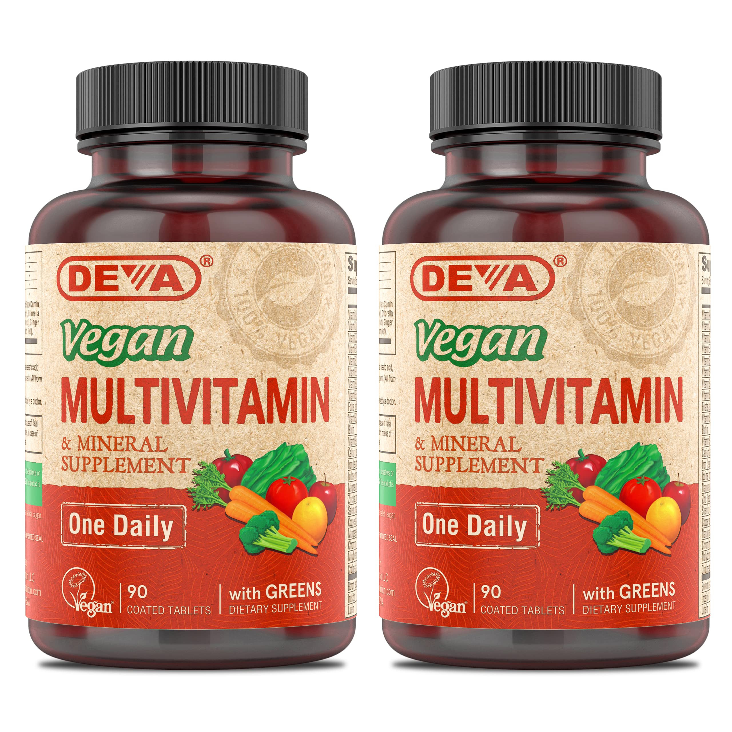 DEVA Vegan Multivitamin & Mineral Supplement - Vegan Formula with Green Whole Foods, Veggies, and Herbs - High Potency - Manufac