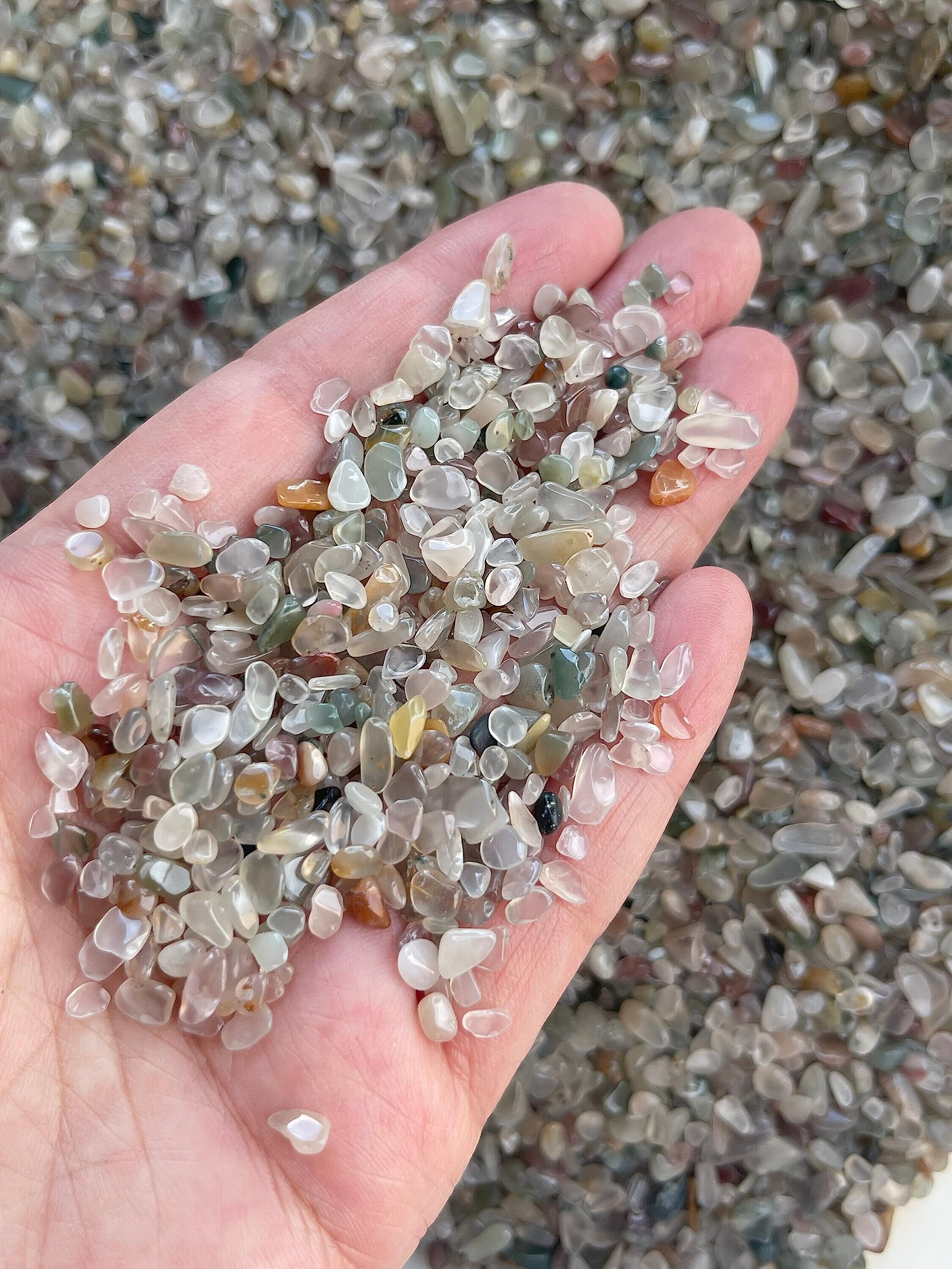 2 oz Lot Natural Semi Tumbled Gemstone Chips, Crushed Mini Crystals, Undrilled Crystal Chips (Mixed Agate)