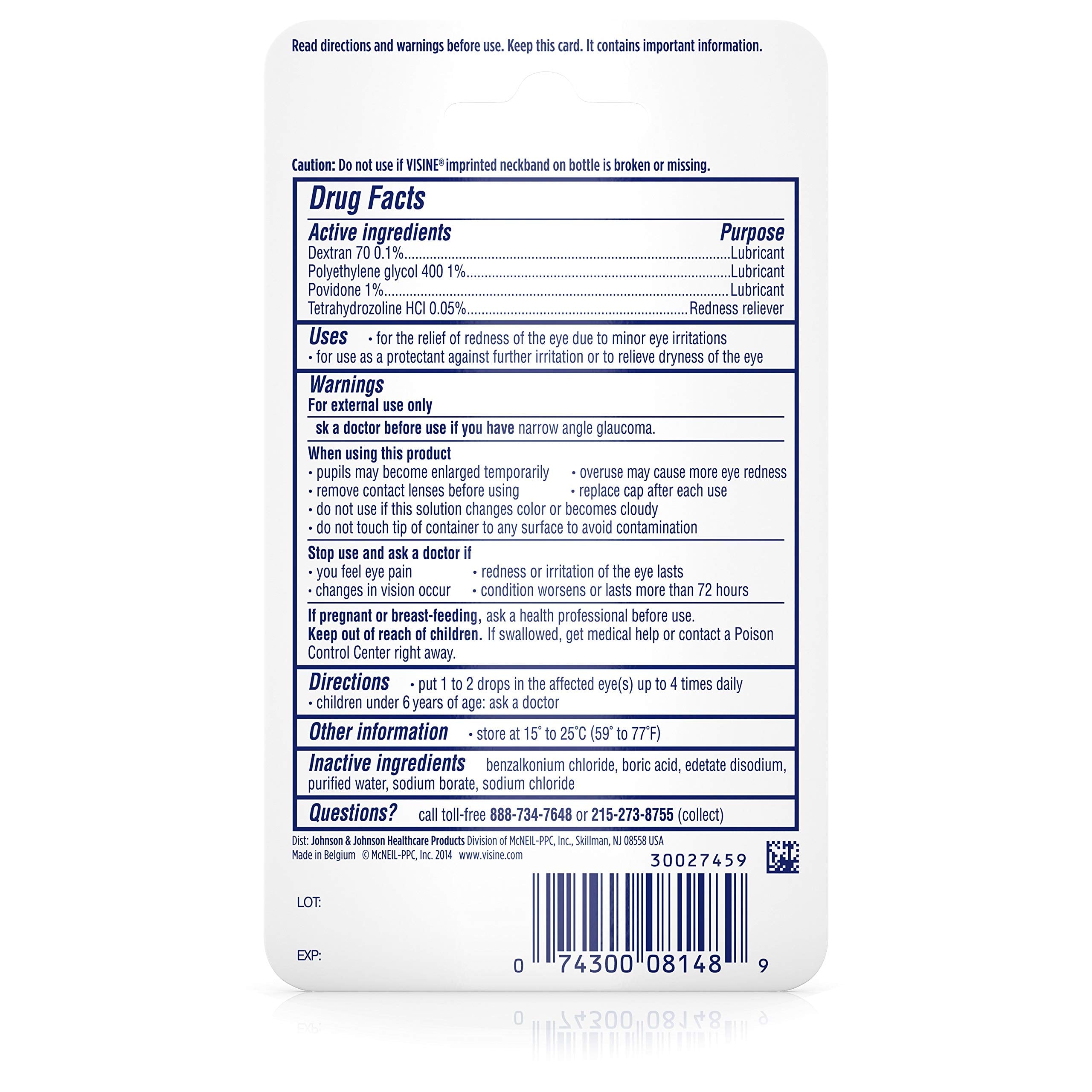 Visine Advanced Redness + Irritation Relief Eye Drops to Cool & Moisturize Dry, Irritated & Red Eyes, 0.28 fl. oz