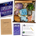 DANCING BEAR Capricorn Zodiac Healing Crystals Gift Set (14 Pc): 9 Stones, 18K Gold-plated Constellation Necklace, Meteorite, Su