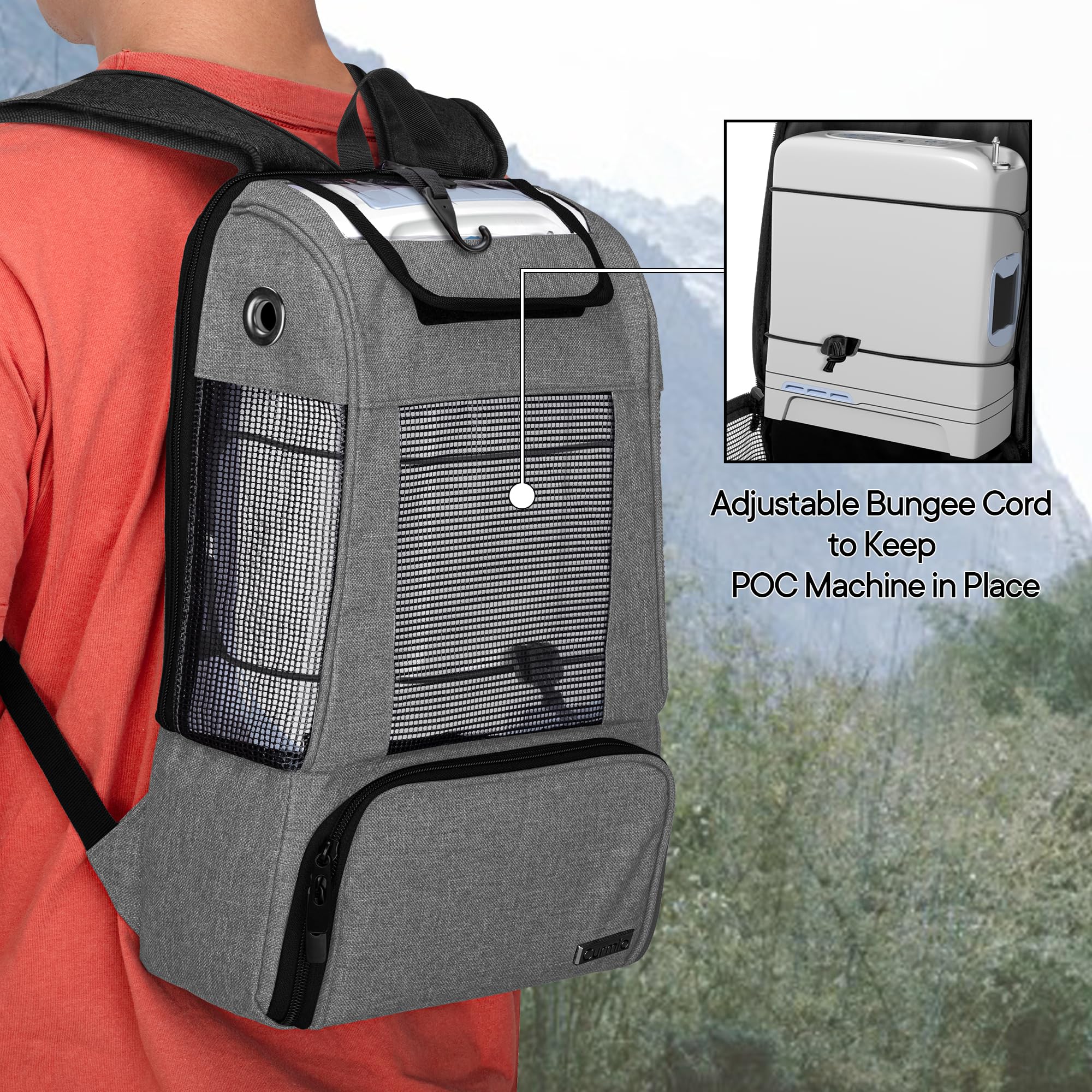 CURMIO Portable Oxygen Concentrators Backpack, Universal POC Travel Carrying Bag with Mesh Panels for Breathability, Compatible