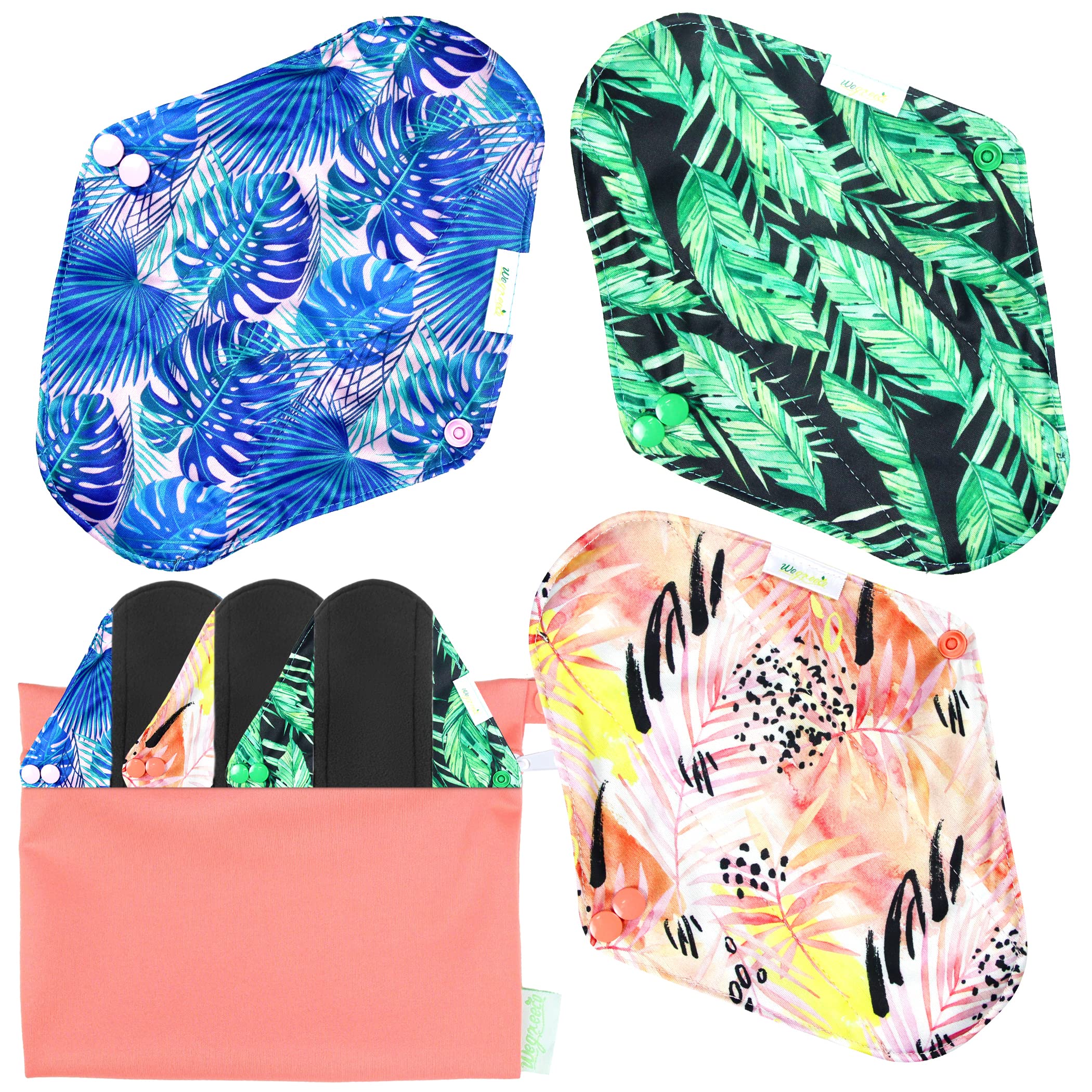 wegreeco Reusable Menstrual Pads - Reusable Sanitary Pads | Reusable Panty Liners | Soft Cloth Menstrual - 6 Pack with 1 Cloth M
