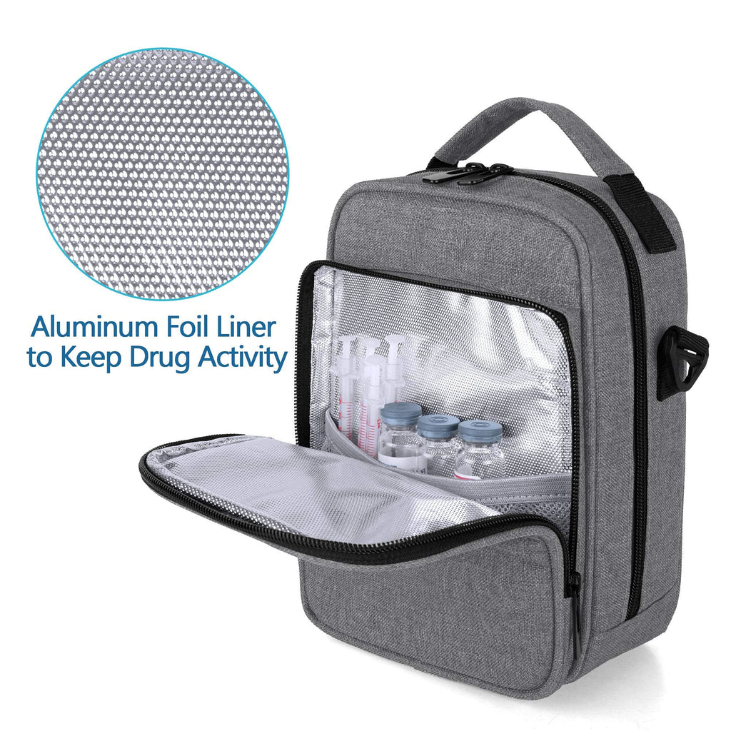 CURMIO Insulin Cooler Travel Case, Diabetic Medication Organizer Bag with Shoulder Strap for Diabetic Supplies, Gray (Patented D