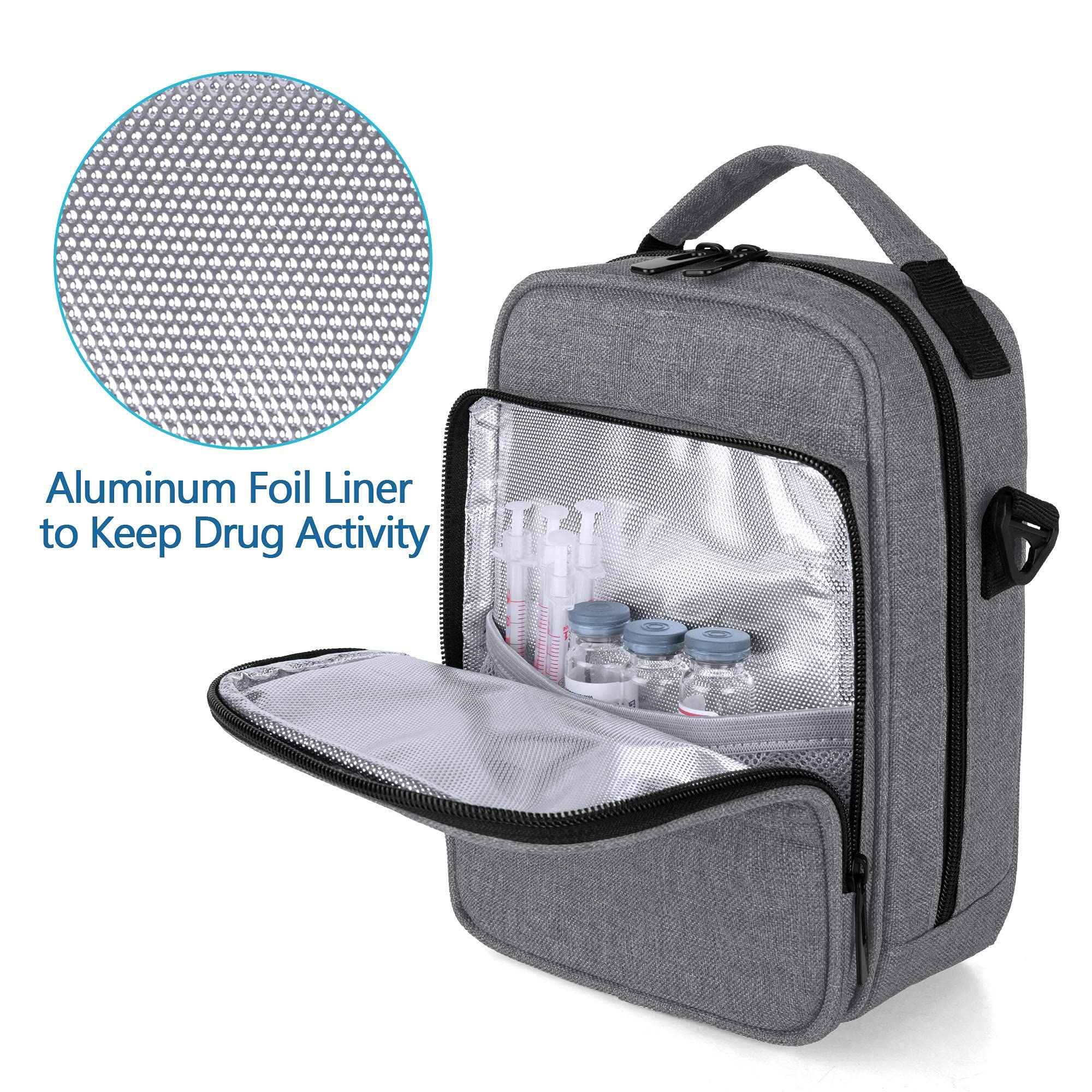 CURMIO Insulin Cooler Travel Case, Diabetic Medication Organizer Bag with Shoulder Strap for Diabetic Supplies, Gray (Patented D