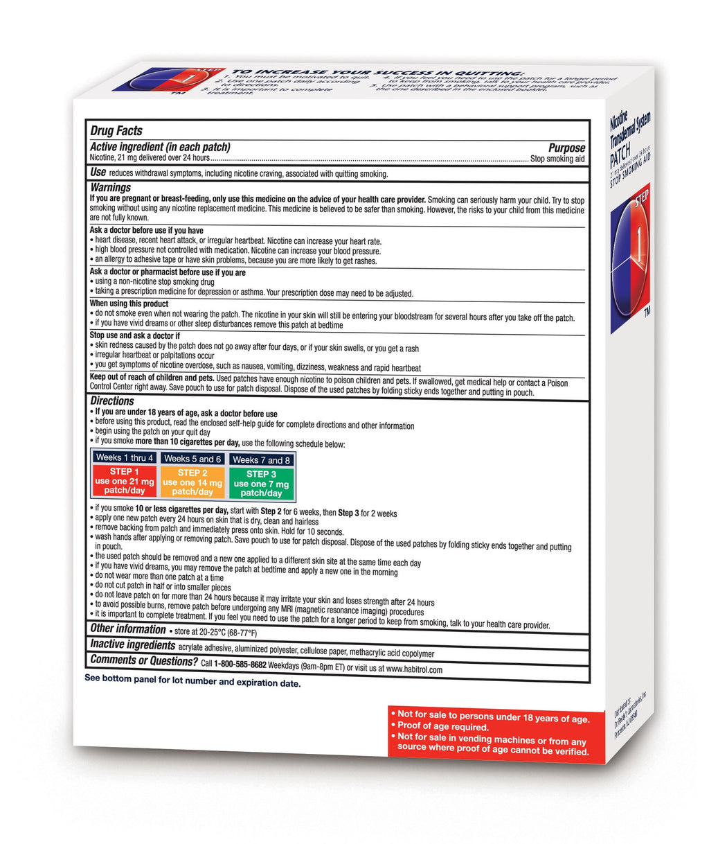 Habitrol Nicotine Transdermal System Patch | Stop Smoking Aid | Step 1 (21 mg) | 28 Patches (4 Week Kit)