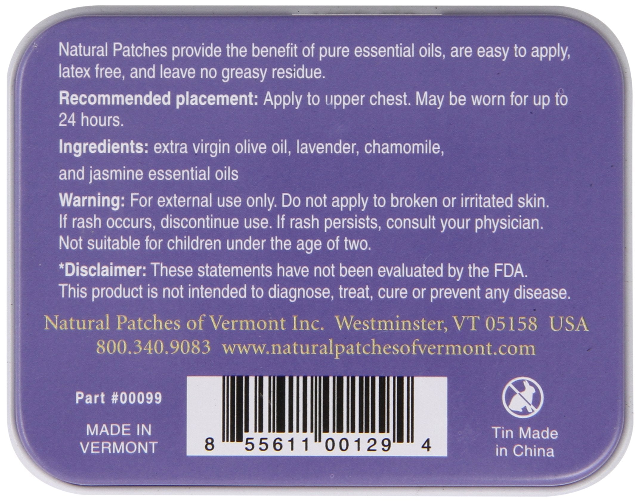 Natural Patches Of Vermont Lavender Sleep Comfort Essential Oil Body Patches, 10-Count Tin