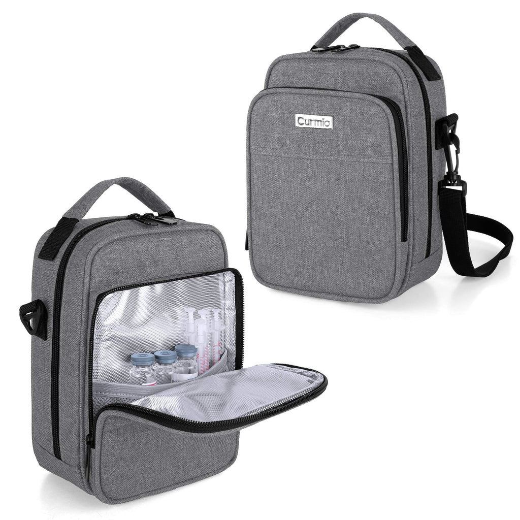 CURMIO Insulin Cooler Travel Case, Diabetic Medication Organizer Bag with Shoulder Strap for Diabetic Supplies, Gray (Patented D