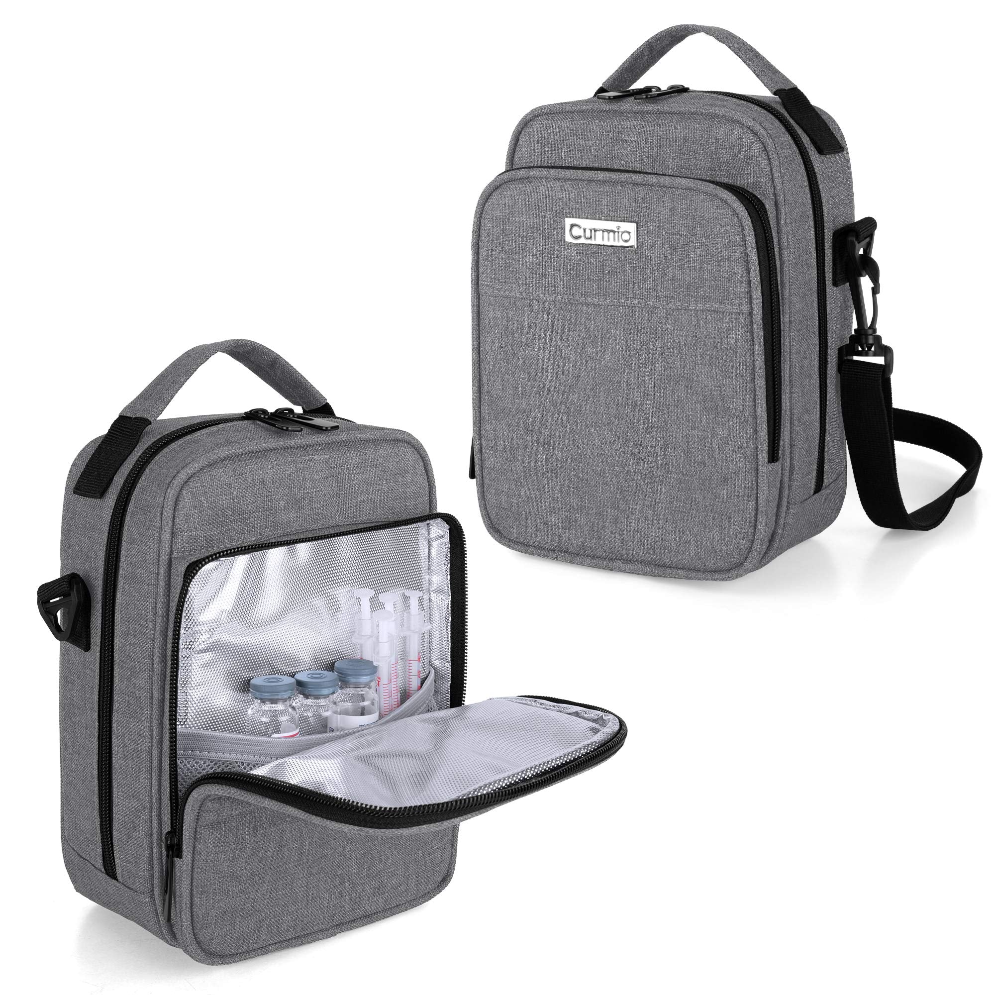 CURMIO Insulin Cooler Travel Case, Diabetic Medication Organizer Bag with Shoulder Strap for Diabetic Supplies, Gray (Patented D