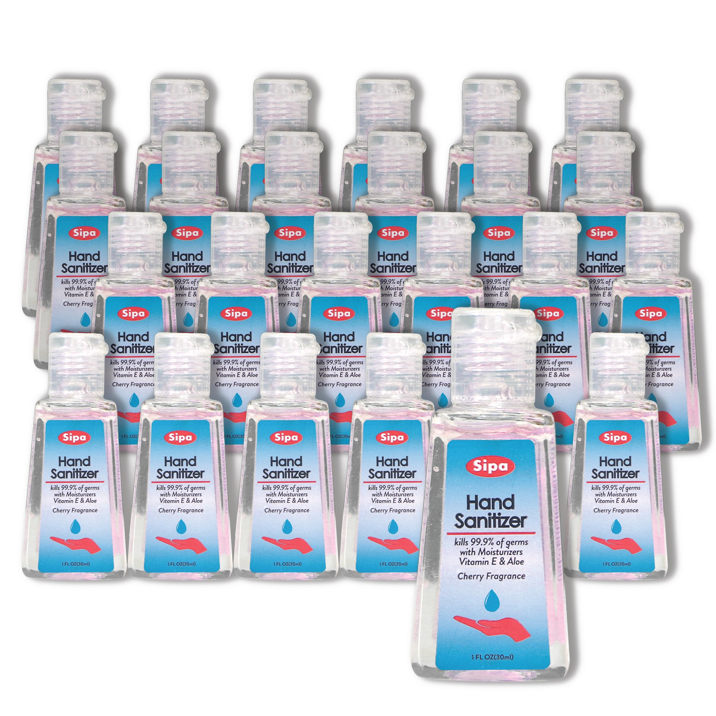 SIPA Bulk Cherry Scent Hand Sanitizer Travel Size Bundle 1 oz, Cap Bottle, Protect Against Germs with Vitamin E Formula, with 2 