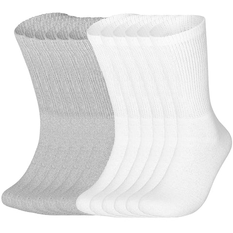Special Essentials 12 Pairs Cotton Diabetic Socks for Men & Women - Non-Binding Extra Wide Top Neuropathy Socks - Crew Socks Gra