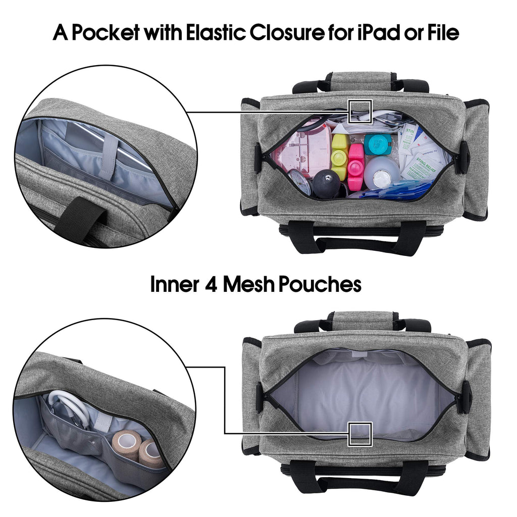 Trunab Home Health Nurse Bag Empty, Portable Medical Supplies Shoulder Bag for Hospice, Home Visit, Hospital Interns, Grey, Bag
