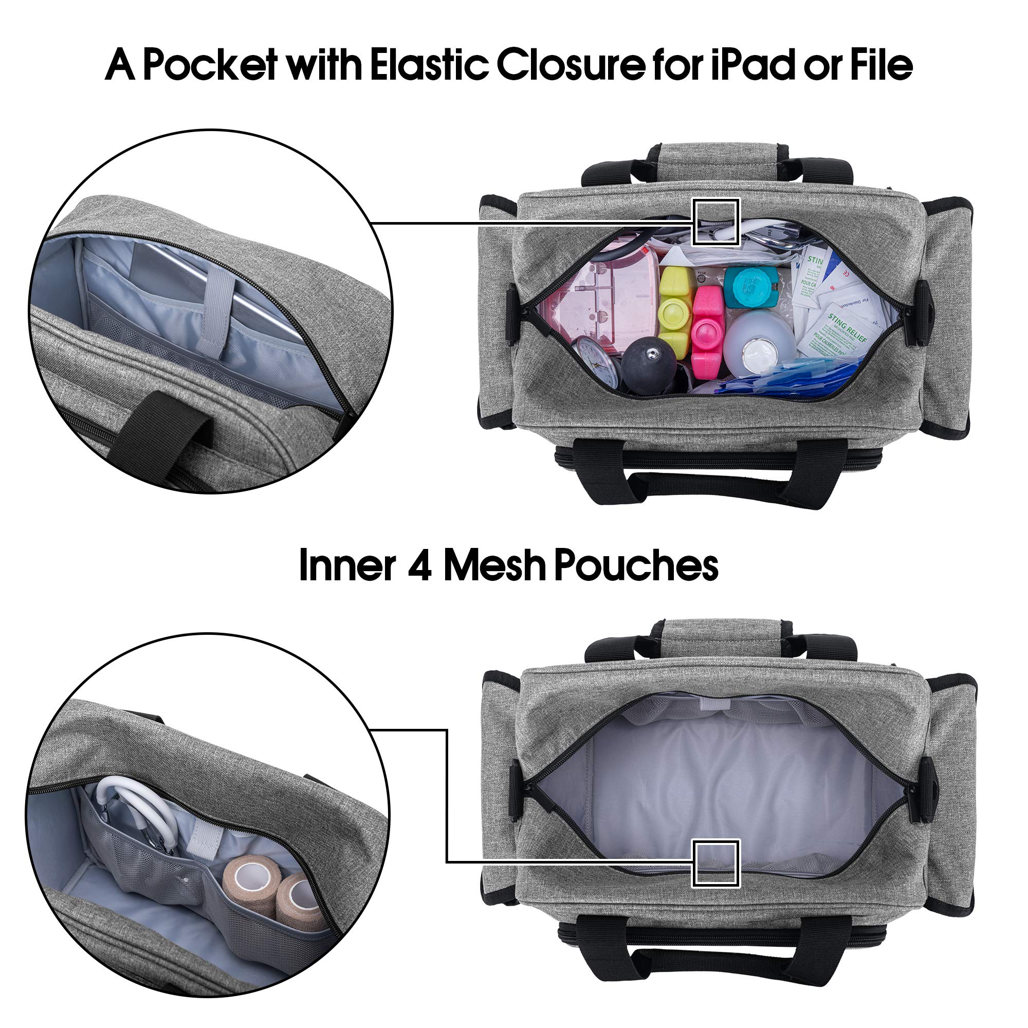 Trunab Home Health Nurse Bag Empty, Portable Medical Supplies Shoulder Bag for Hospice, Home Visit, Hospital Interns, Grey, Bag