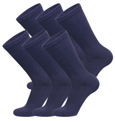 6 Pairs of Cotton Diabetic Non-Binding Neuropathy Crew Socks (Navy, Fits Mens Shoe Size 8-10/Womens shoe size 9-11)