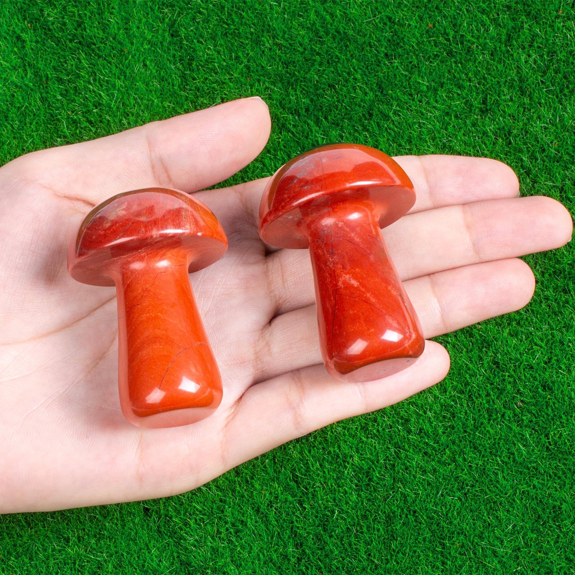 ZHIYUXI Red Jasper Crystal Mushroom Sculpture Healing Red Stones Mini Mushroom Ornaments Gemstones Mushroom Decor for Witch Supp