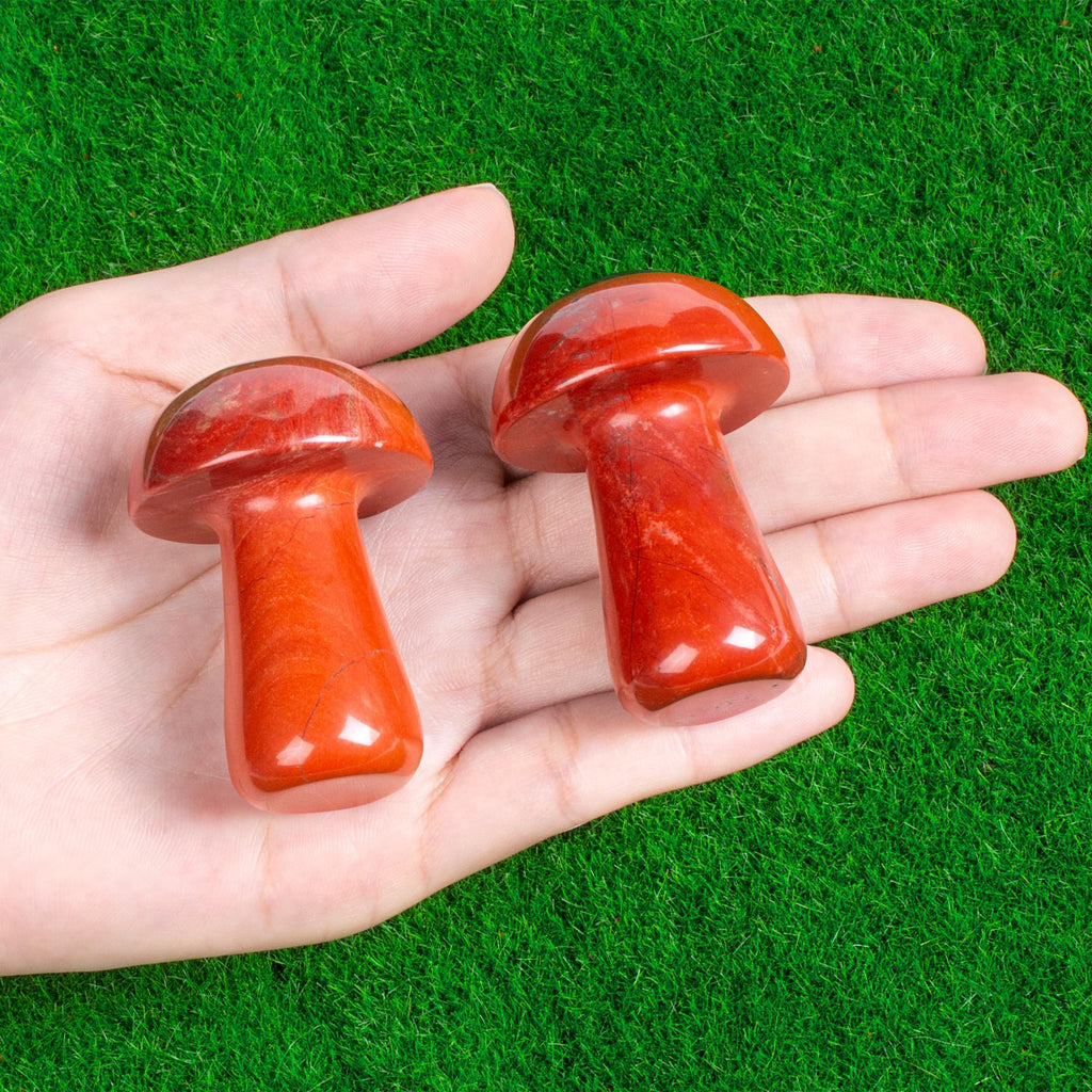 ZHIYUXI Red Jasper Crystal Mushroom Sculpture Healing Red Stones Mini Mushroom Ornaments Gemstones Mushroom Decor for Witch Supp
