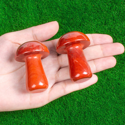 ZHIYUXI Red Jasper Crystal Mushroom Sculpture Healing Red Stones Mini Mushroom Ornaments Gemstones Mushroom Decor for Witch Supp