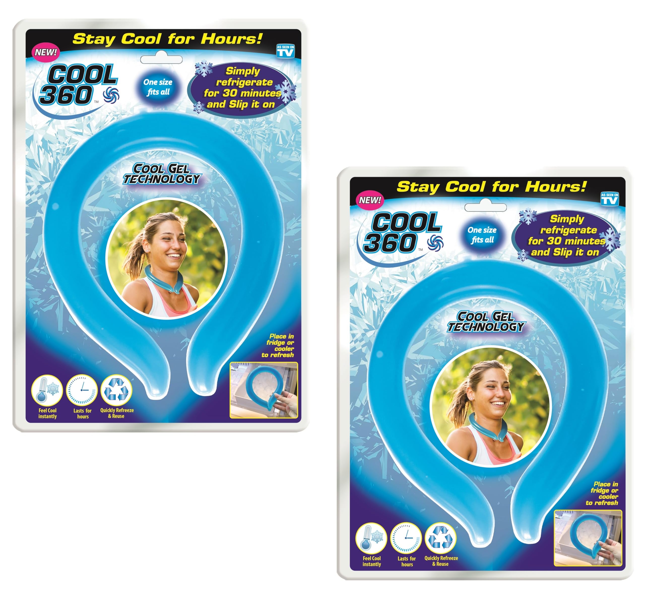 Cool 360 - Set of 2 Reusable Cooling Neck Wraps Ice Cold Relief from Summer Heat, hot Flashes, Beach, Gym, Exercise, Workouts, R