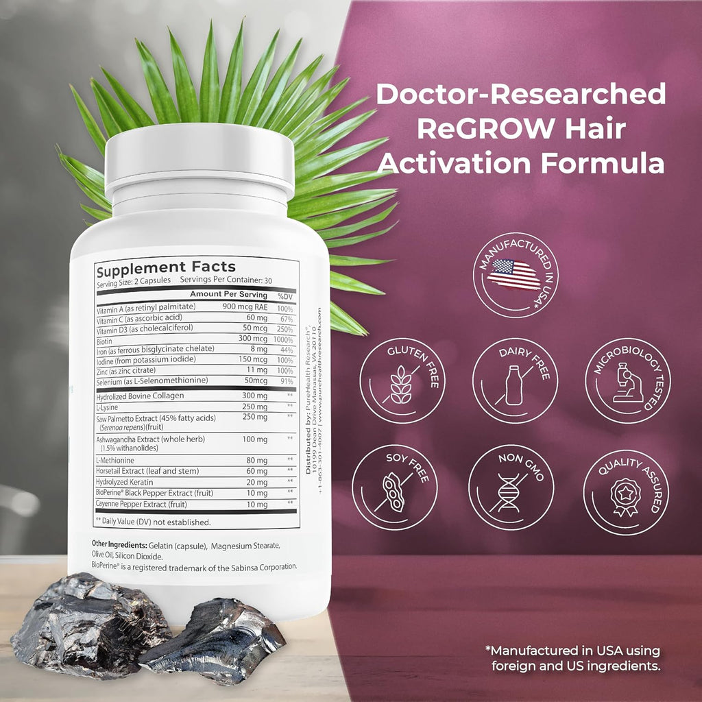 ReGrow Hair Growth Vitamins with Biotin, Hair Supplement by PureHealth Research
