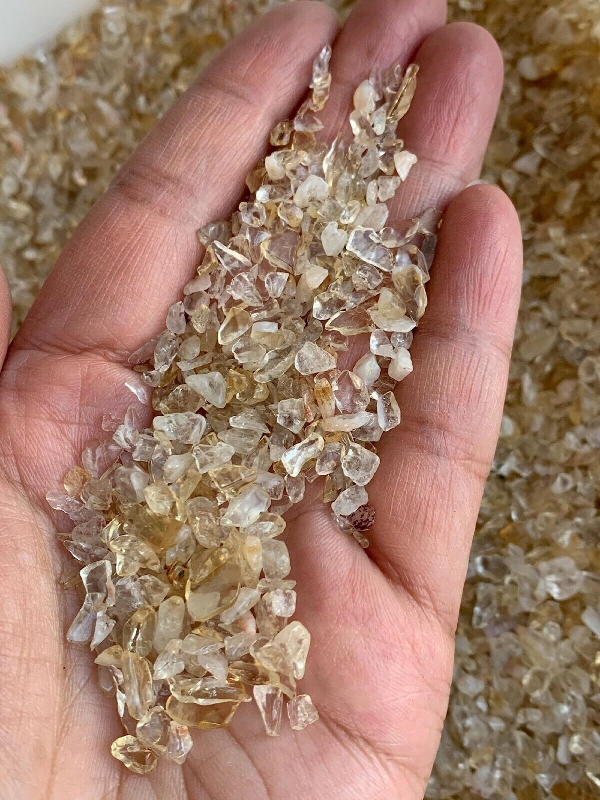 GAF TREASURES 2 oz Lot Citrine Semi Tumbled Gemstone Chips, Crushed Mini Crystals, Undrilled Crystal Chips (Citrine-Light)