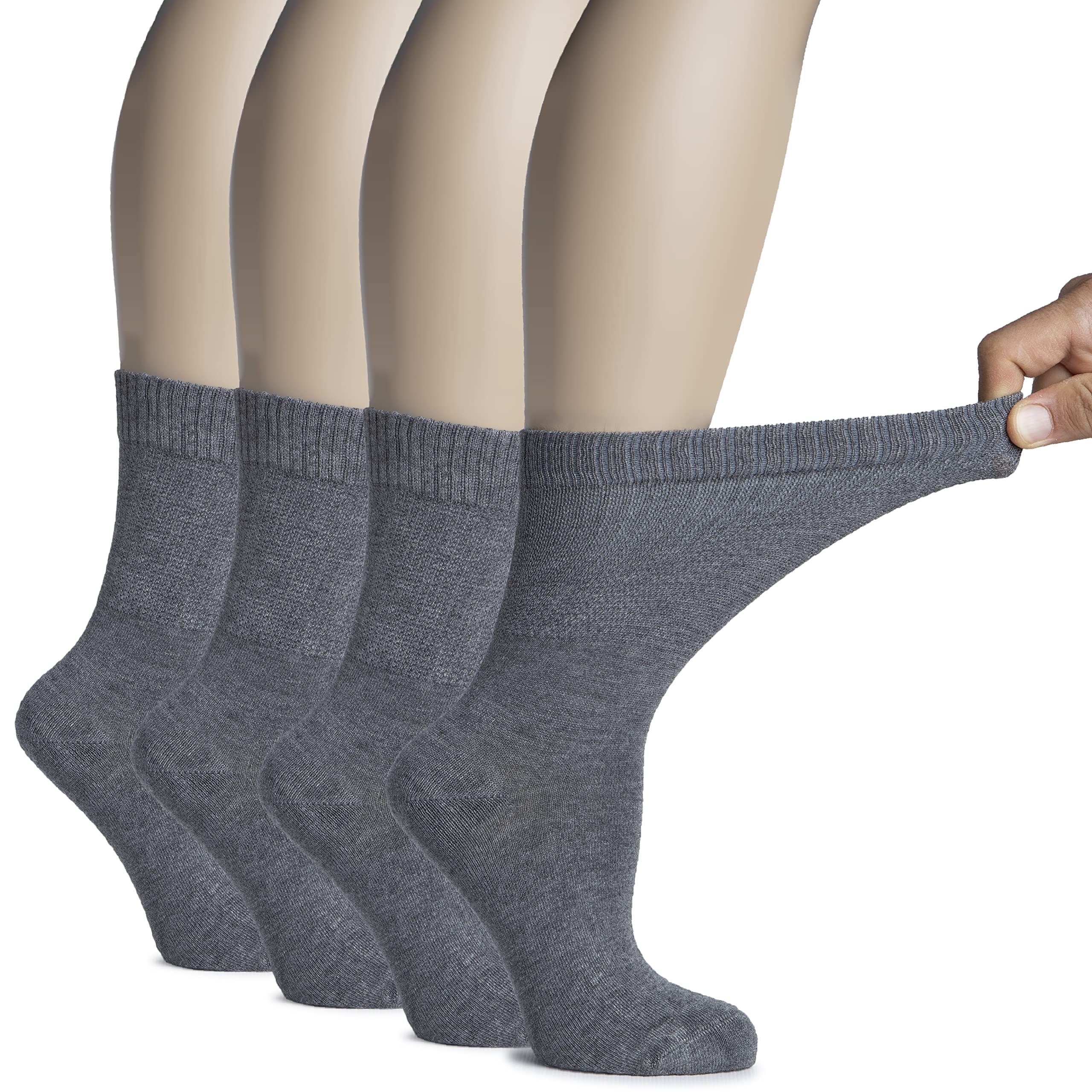 Hugh Ugoli Women's Rayon derived from Bamboo Diabetic Crew Socks, Thin, Loose Fit, Soft, Wide Stretchy, Seamless Toe, 4 Pairs, M